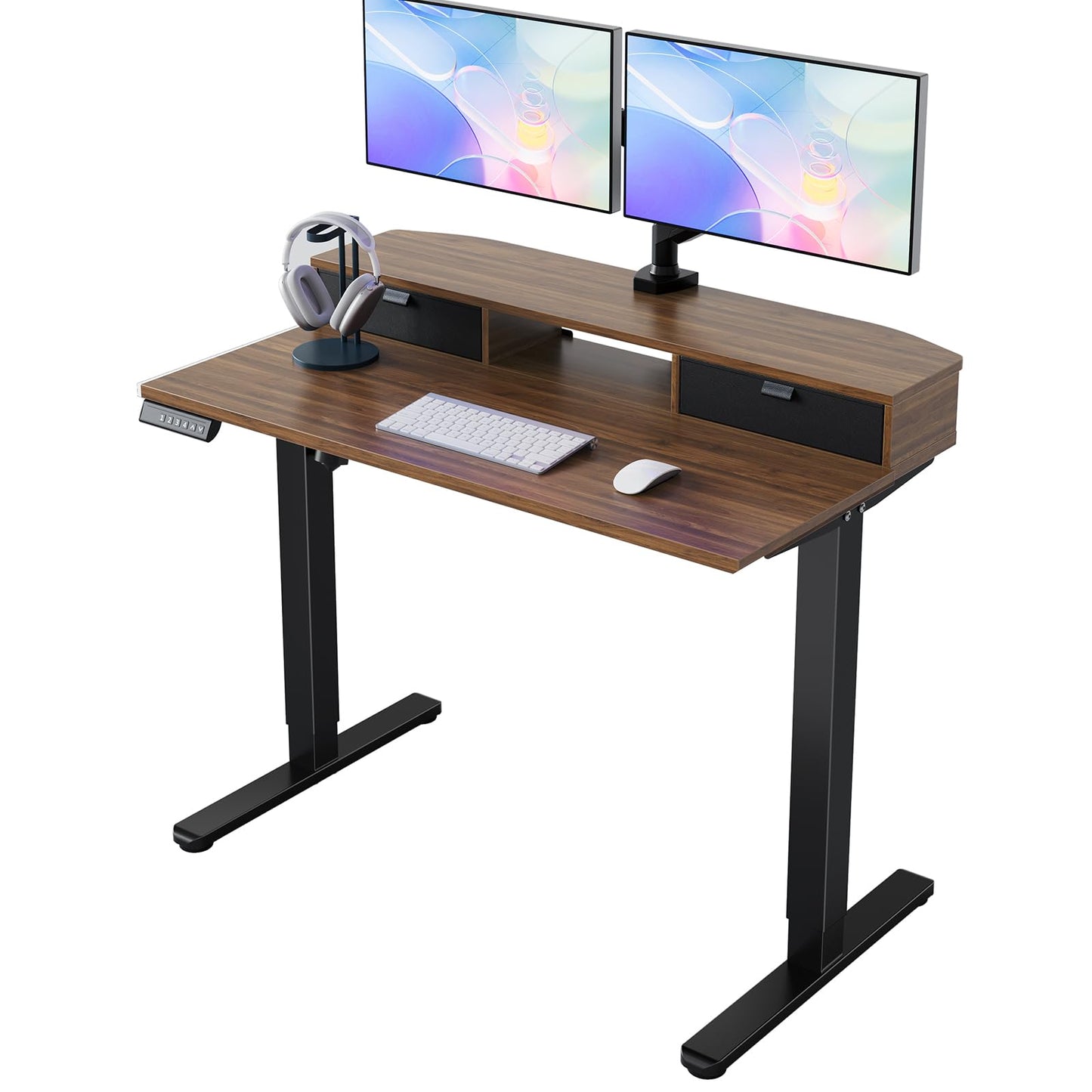 HUANUO Standing Desk with Drawers, 100x60cm, Walnut