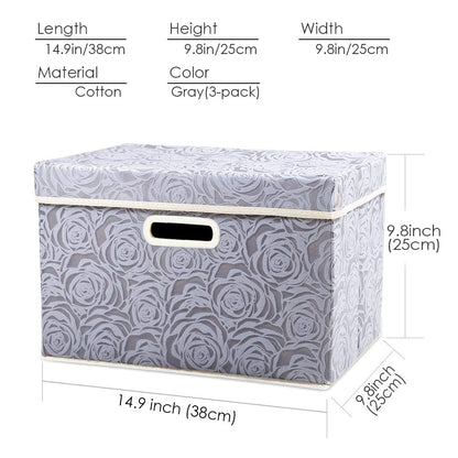 Prandom Storage Boxes with Lids.Rose Pattern Fabric Decorative Storage Box, Really Useful Box,Clothing Storage,Cubes