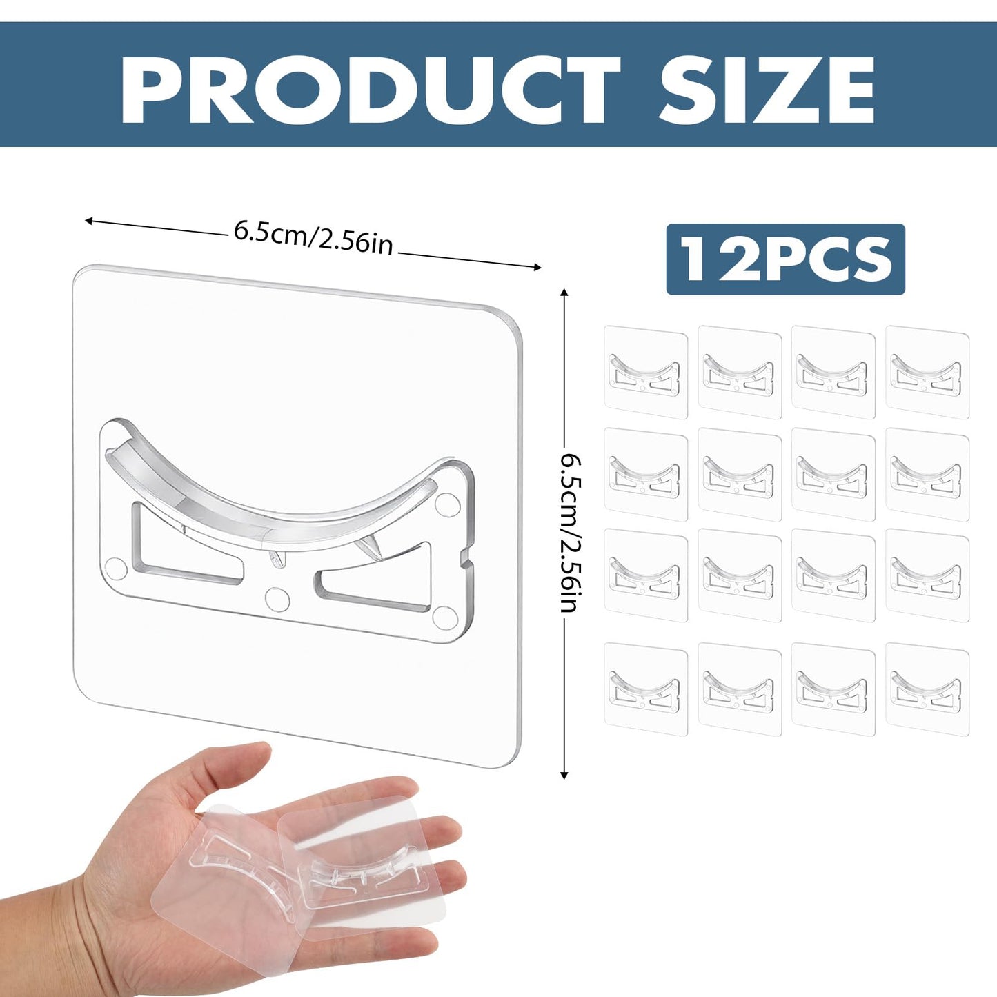 12PCS Adhesive Shower Curtain Rod Holder for Bathroom Walls, Self Adhesive Rod Holder for Shower Poles Extendable No Drill