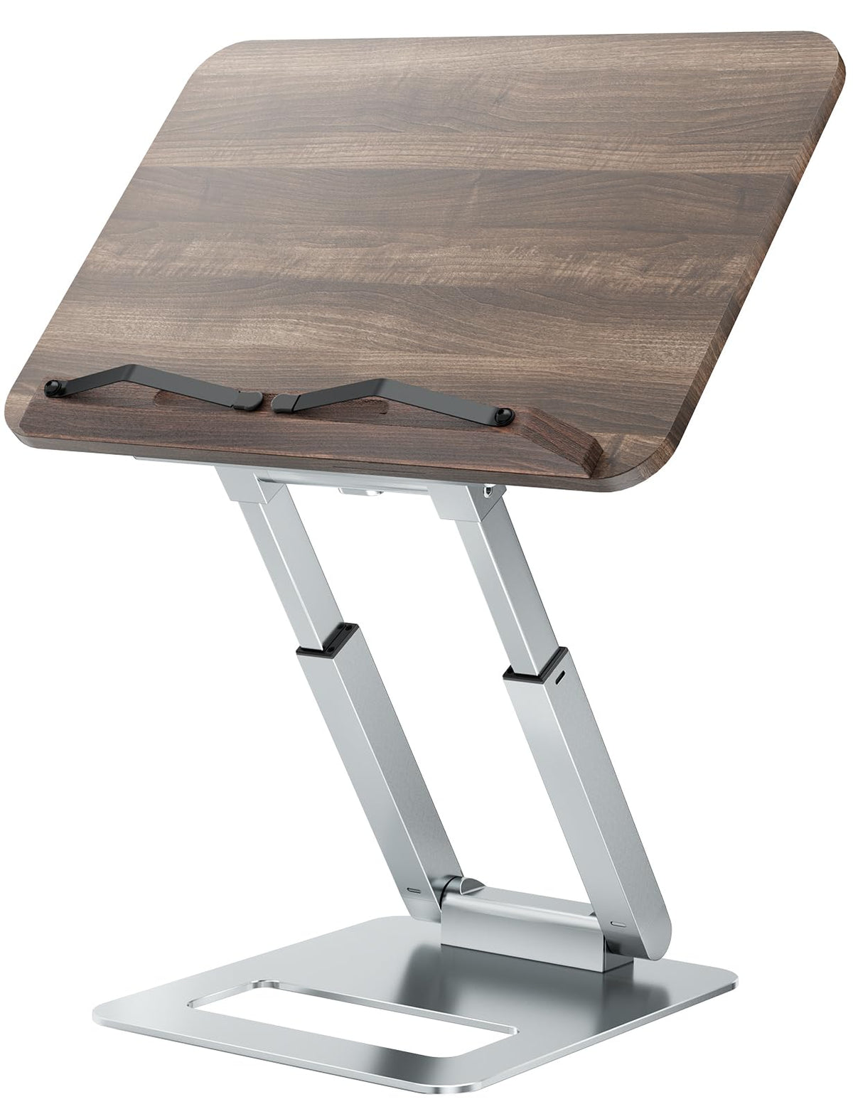 tounee Book Stand, Adjustable Metal Wood, Silver for Recipe, Music Scores, Tablet, Laptop
