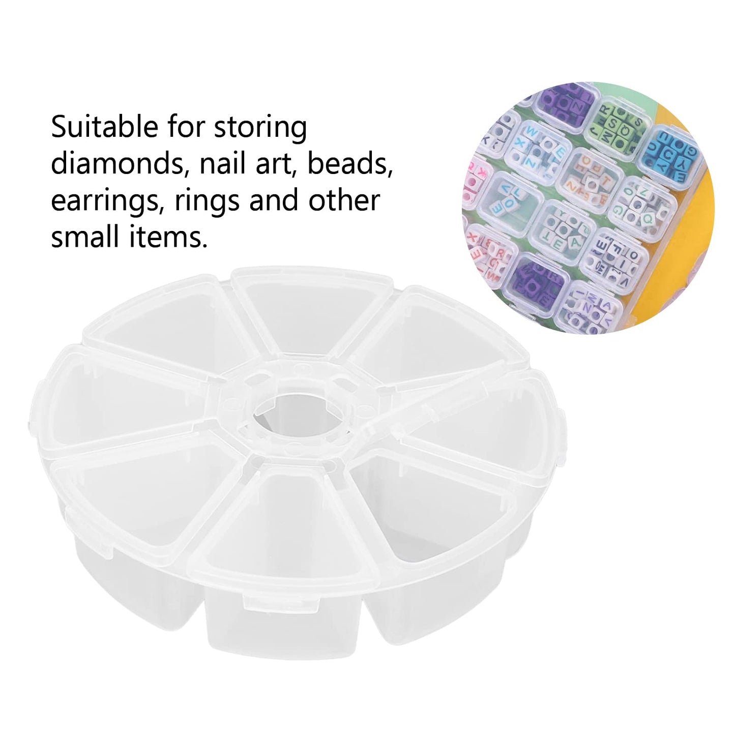 8 Grids Plastic Organizer Box Round Clear Storage Container Jewelry Box for Bead Nail Art Items Jewelry DIY Crafts Embroidery Thread Storage