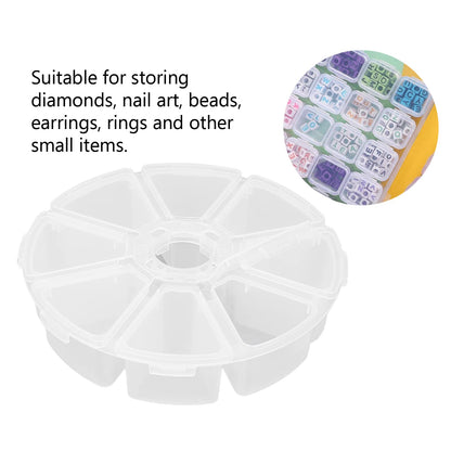 8 Grids Plastic Organizer Box Round Clear Storage Container Jewelry Box for Bead Nail Art Items Jewelry DIY Crafts Embroidery Thread Storage