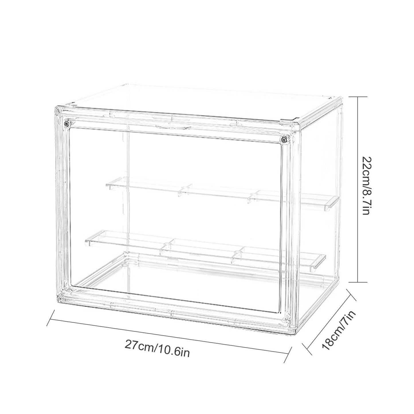 TSKDKIT Acrylic Display Case with Removable 2-Tier Shelves, Clear Display Box Dustproof Display Case with Openable Door for Figures, Models & Crafts