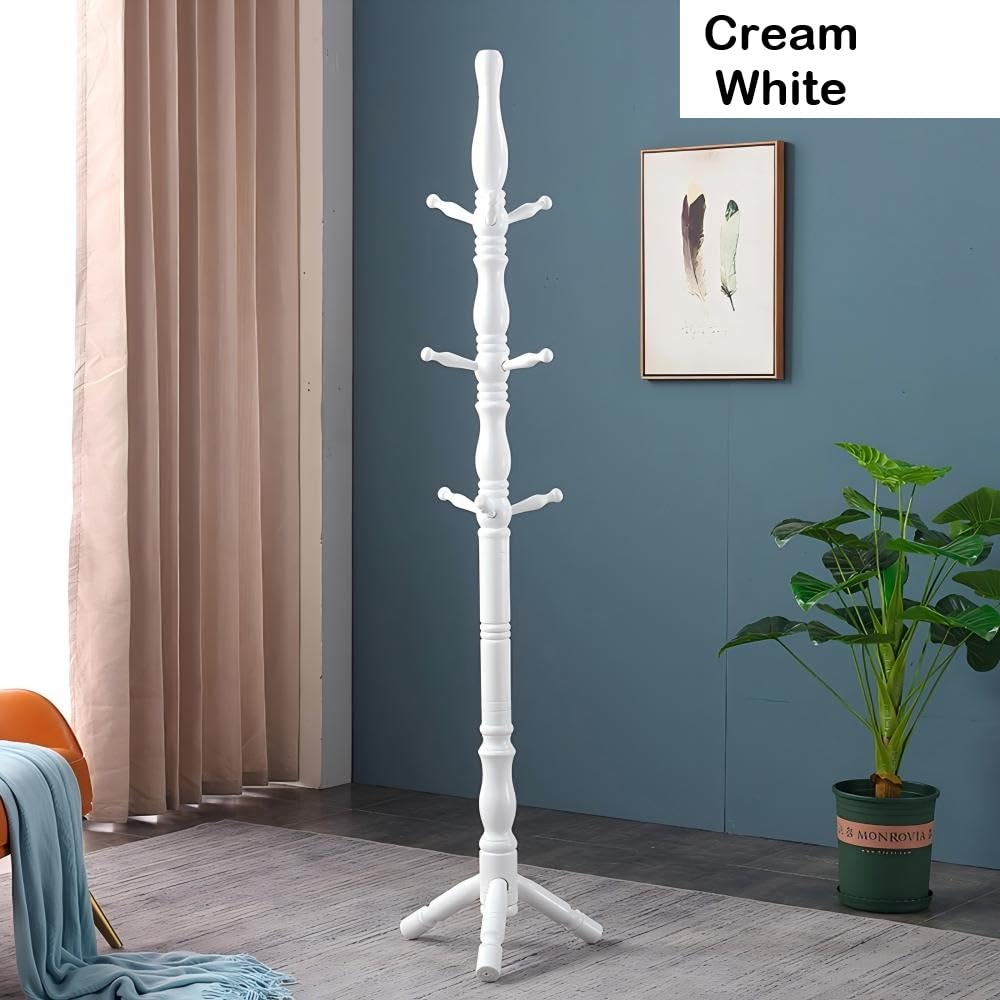 Multibao Sturdy Wooden Coat Rack Stand Vintage Posh Solid Wood 185cm with 9 Hooks Heavy Duty Free standing Hall Coat Hat Clothes Tree Stands for