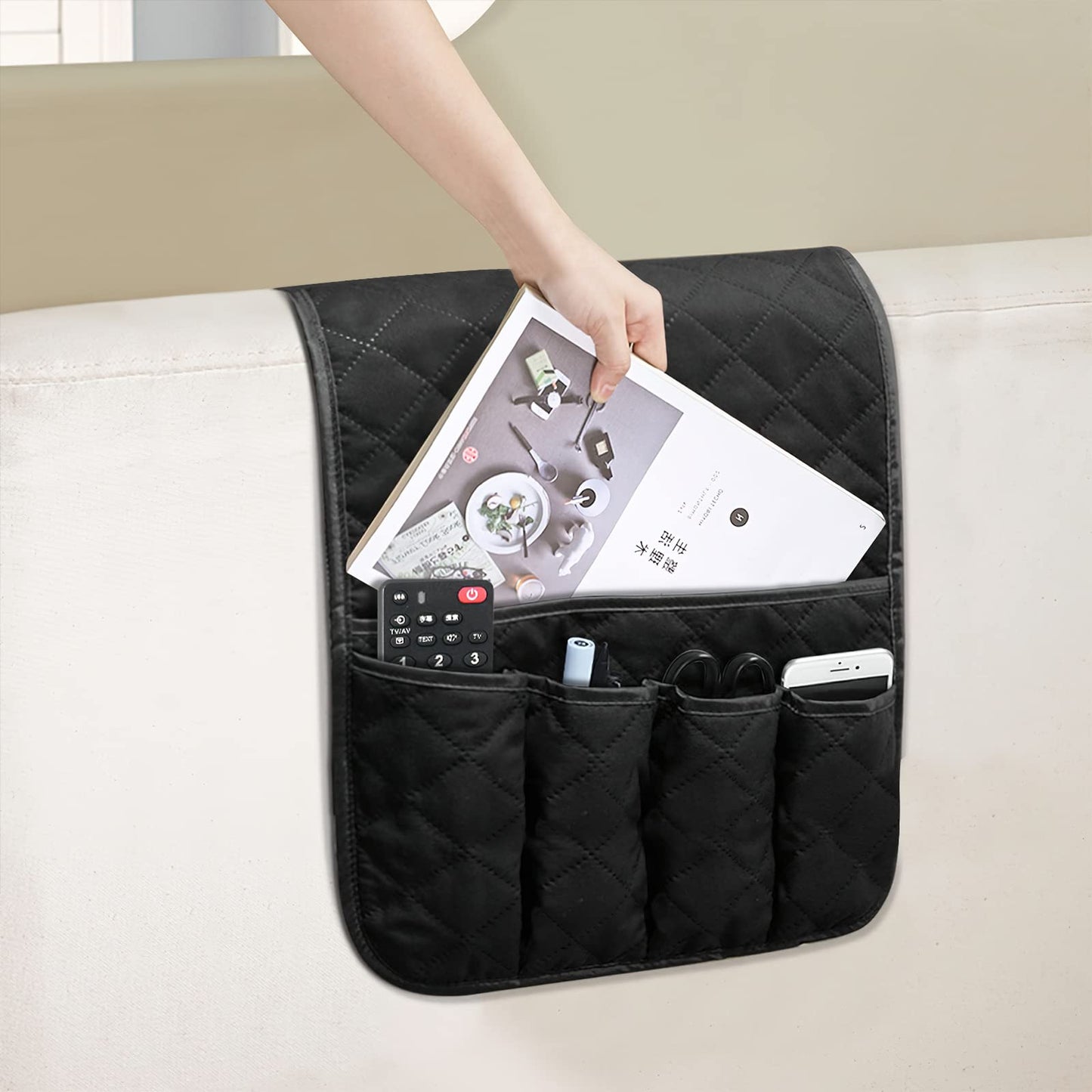 Qchomee Sofa Armrest Caddy Organizer Storage Armrest Chair Desk Sofa Organiser Non-slip TV Remote Control Handset Holder Couch Pocket Organizer for