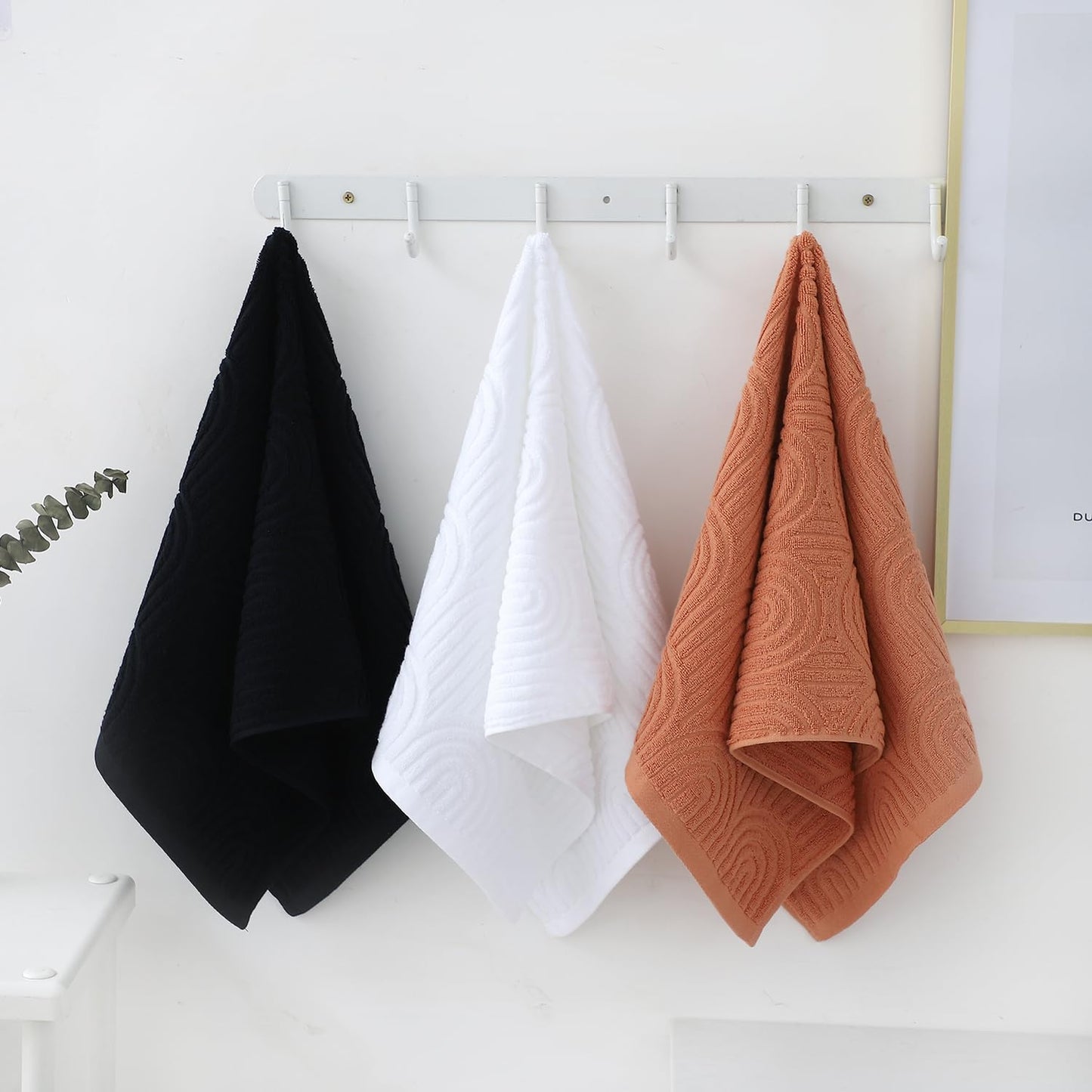 Pidada Hand Towels Set of 4 Striped Pattern 100% Cotton Absorbent Soft Decorative Towel for Bathroom (White)