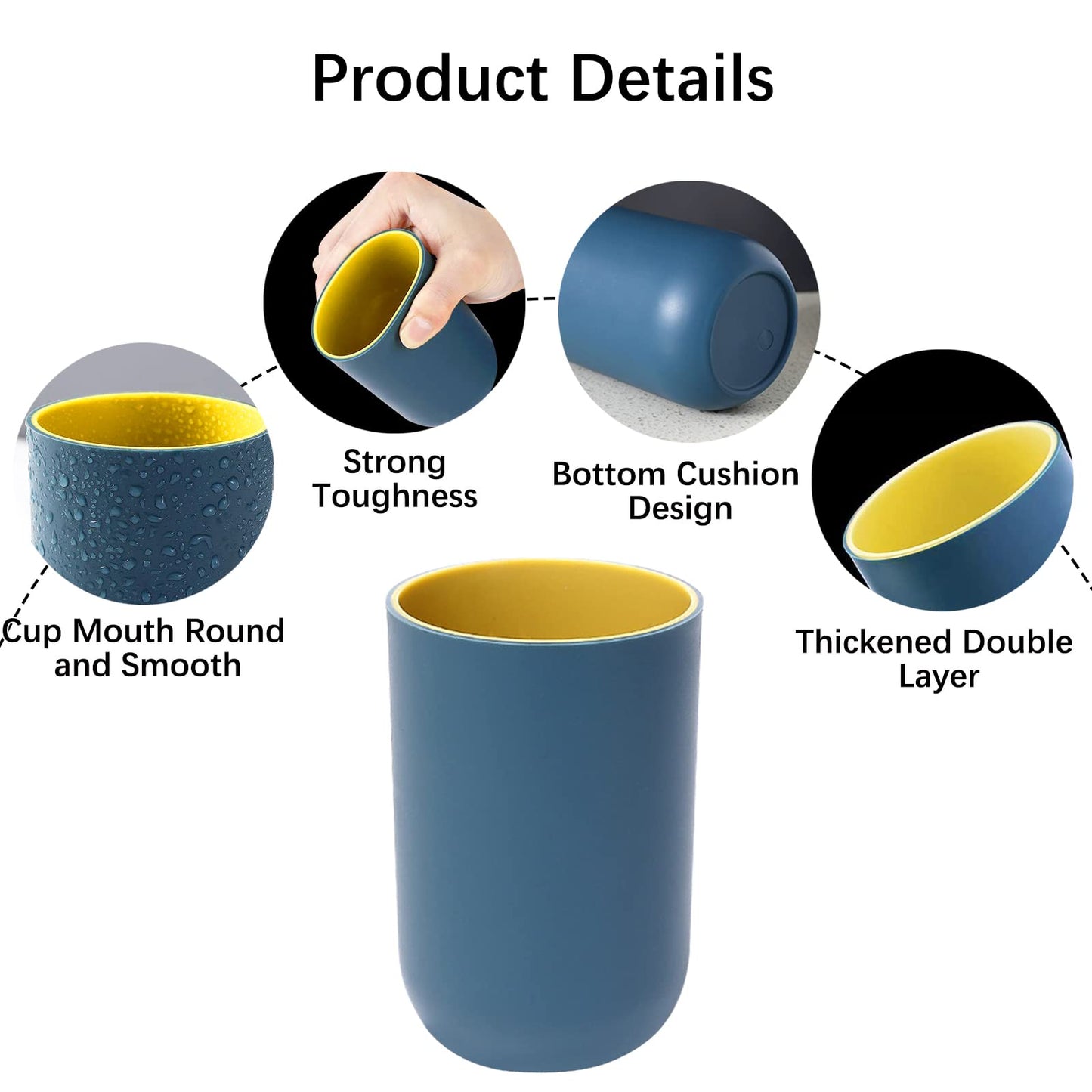 MAIJIAJU 4Pcs Toothbrush Cup, Reusable Plastic Mouthwash Tumbler
