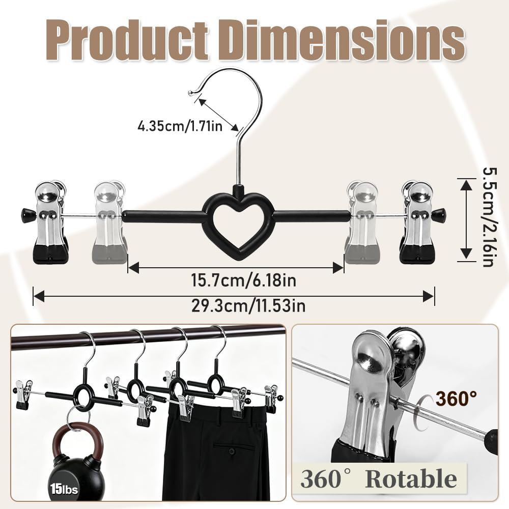 10 Pack Skirt Hangers with Adjustable Non-Slip Clips, 30cm Metal Trouser Hangers, Chrome Heavy Duty Clothes Hangers