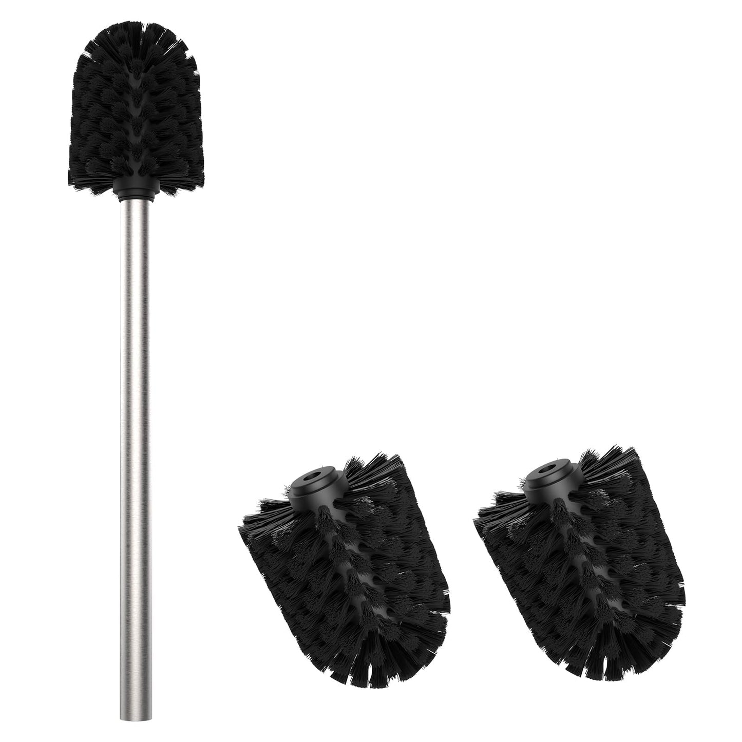 Mozmmhi Toilet Brush, Toilet Brush with 3 Replacement Heads, PP Toilet Brush Made of 304 Stainless Steel Handle for Bathroom Cleaning