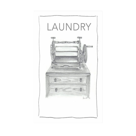 ROCK THE HOME Laundry Design Tea Towel - White, Absorbent, Thick, Ethically Sourced, Half Panama Cotton Washable, Printed in the UK, Water-Based Inks