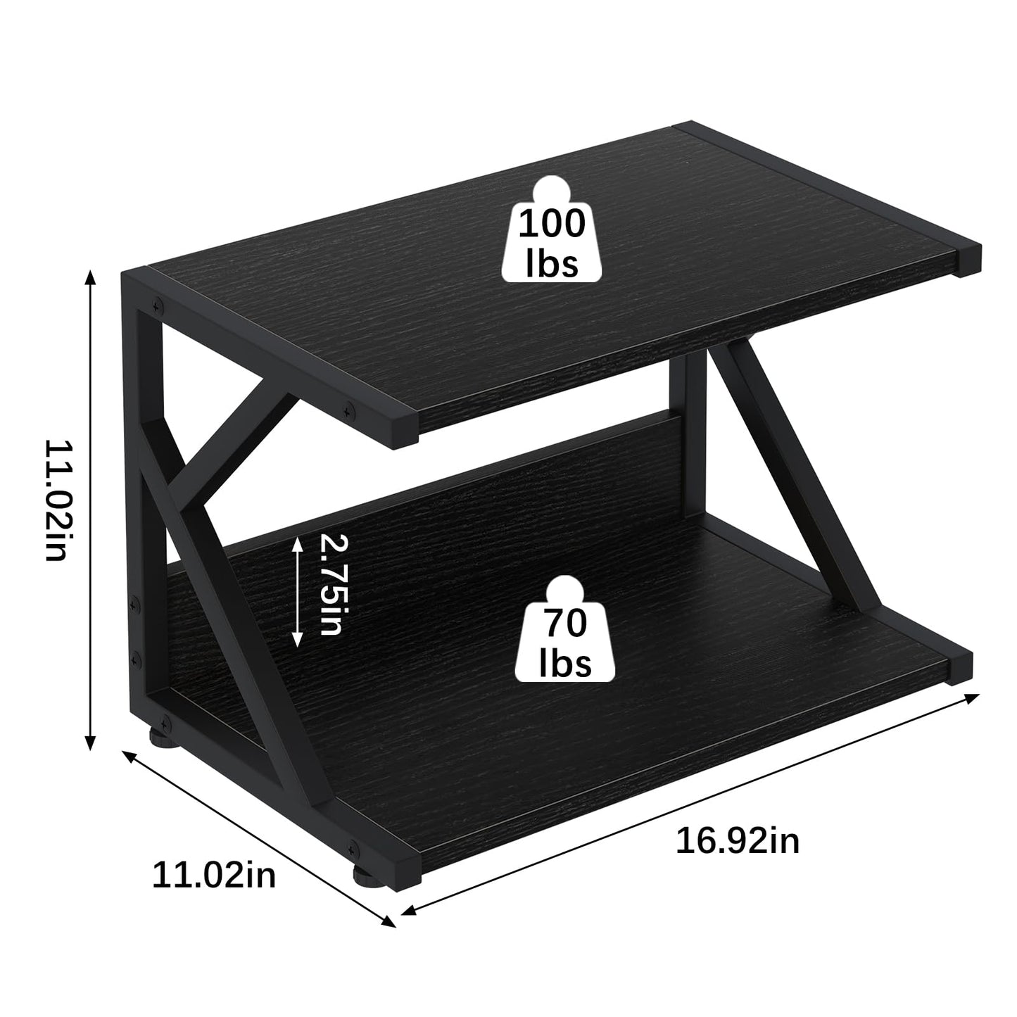 Huhote 2 Tier Desktop Printer Stand, Under Desk Printer Table, Multi-Purpose Desktop Storage and Organize