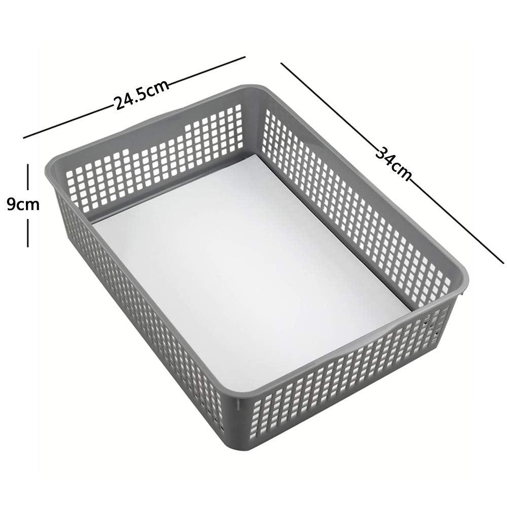 Eudokky A4 Grey Plastic Basket Tray, Rectangular Storage Baskets, Set of 6