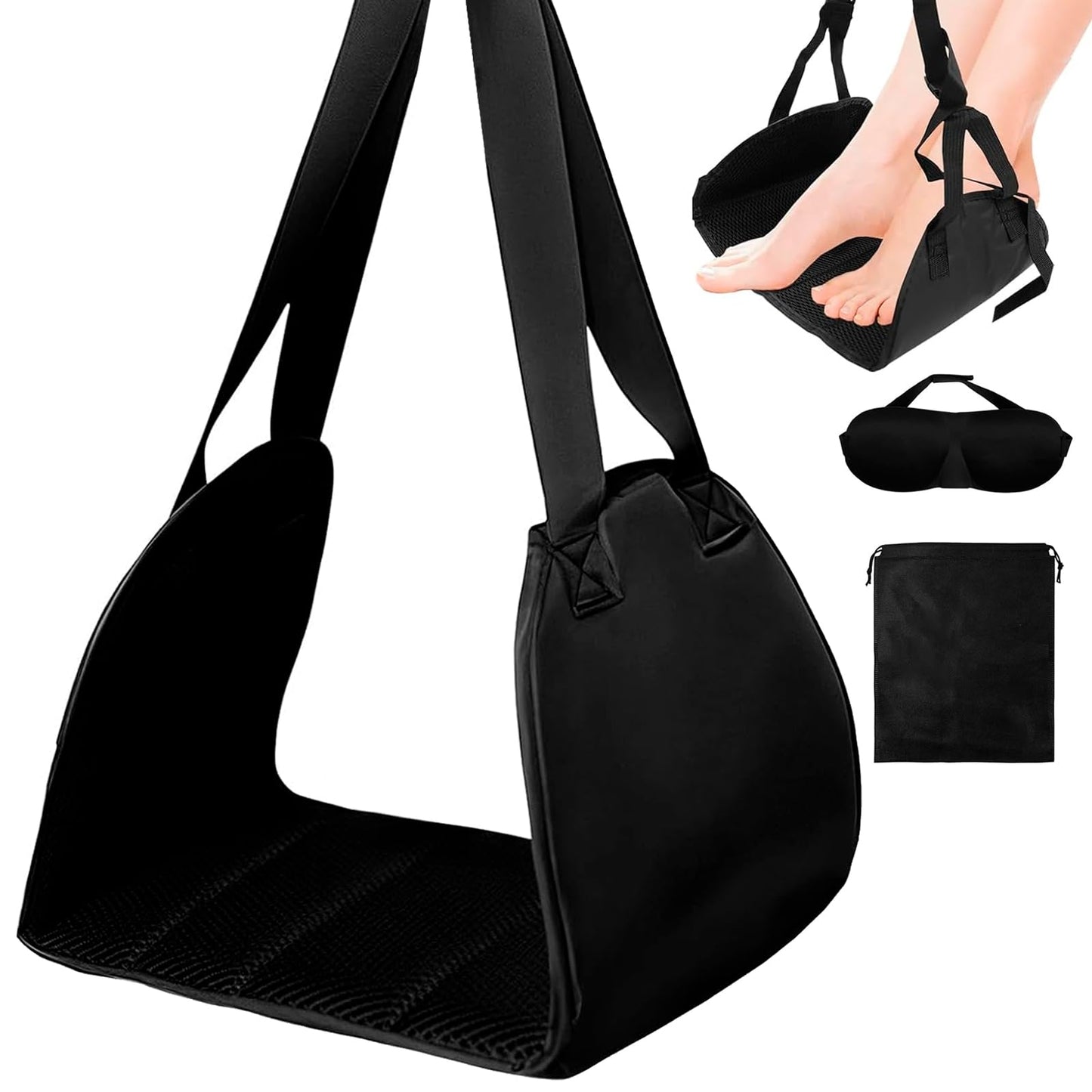 Foot Hammock for Plane Travel, Airplane Footrest Hammock with Extended Adjustment Strap, Portable Desk Foot Hammock to Relax Your Feet