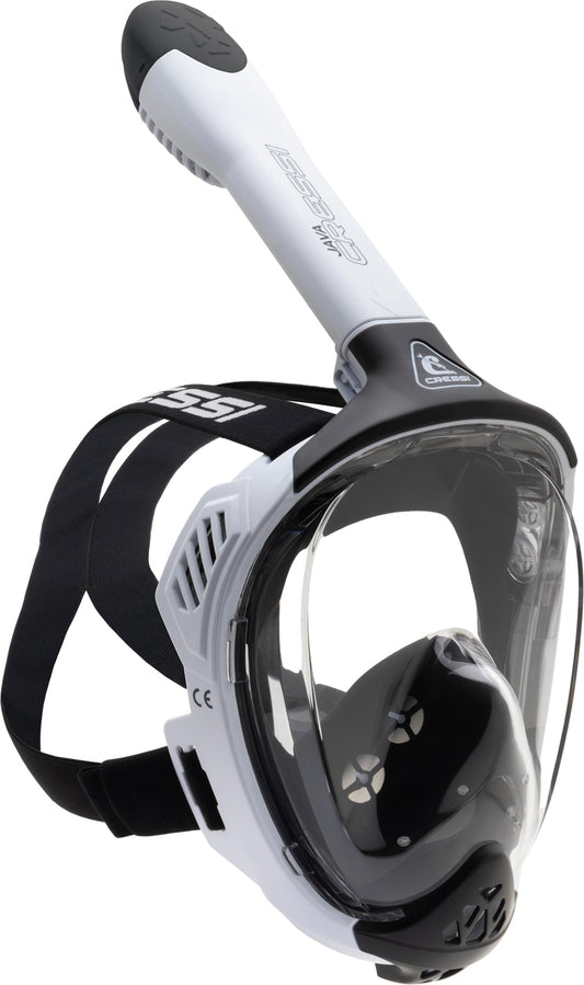 CRESSI Java Full Face Mask White/Black L/XL-Unisex Full Face Snorkel Mask, Ultra Clear Anti Fog Lens, 100% Silicone, Snorkel Dry with Safety Valves,
