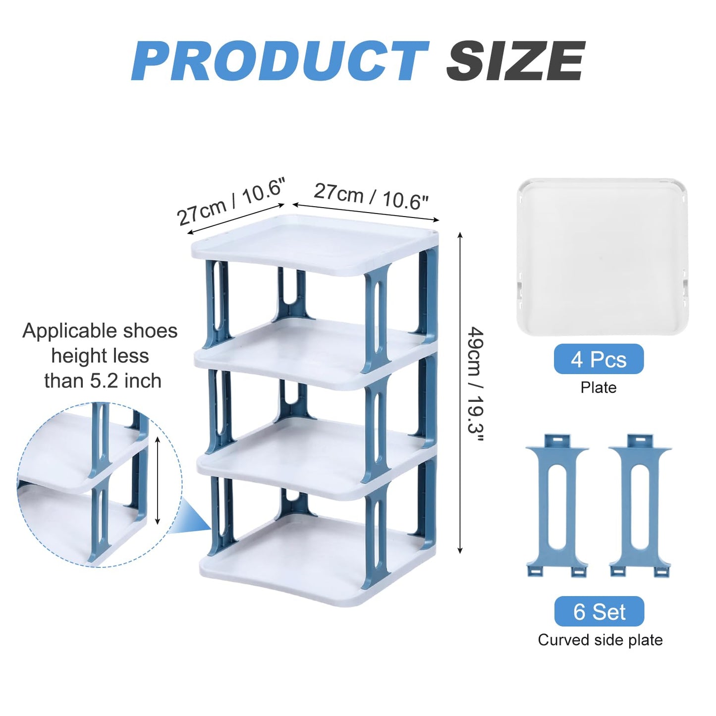 sourcing map 4-Tier Shoe Rack, Stackable Shoe Storage Organizer Adjustable Vertical Shoe Stand Rack Portable Folding Shoe Holder Shelf for Entryway