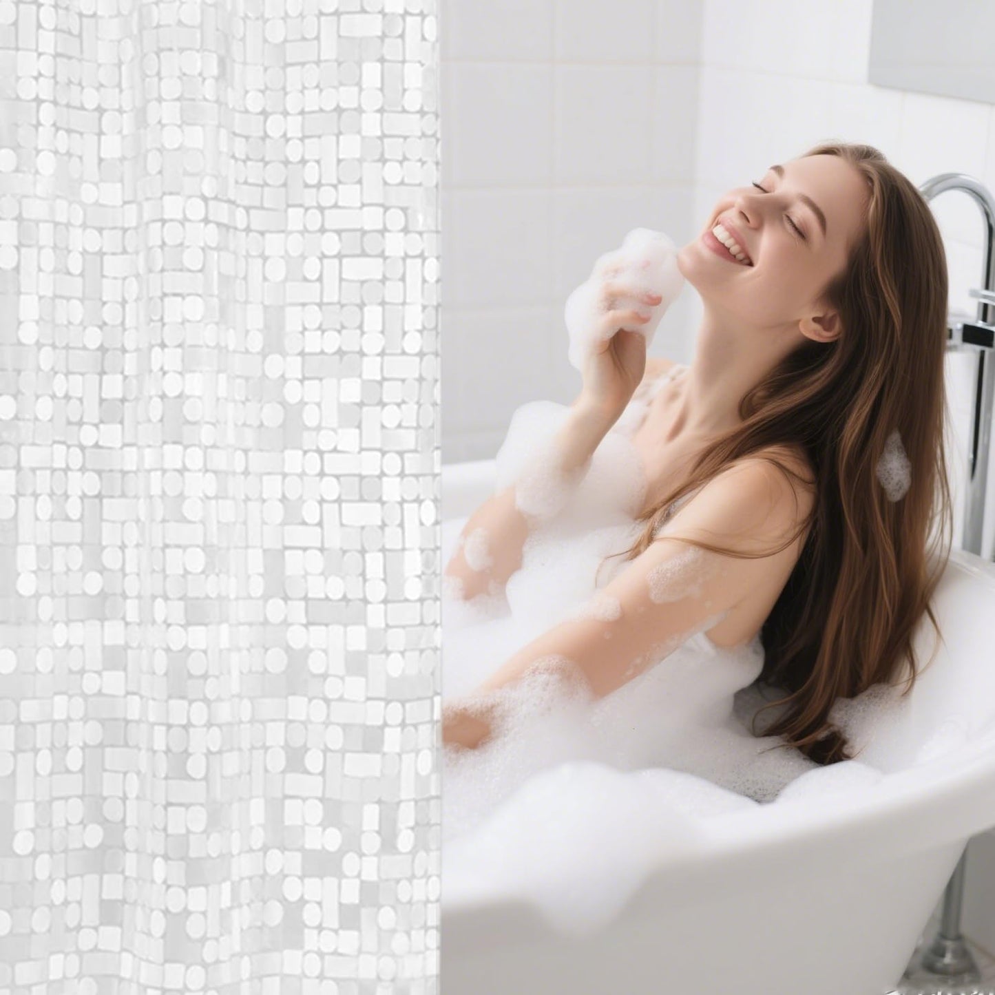 BANLMEYD Shower Curtain, 3d Geometry PEVA Bathroom Curtains Shower Curtains Mould Proof Resistant 180x180cm with Metal Grommets for Wet Rooms, Shower