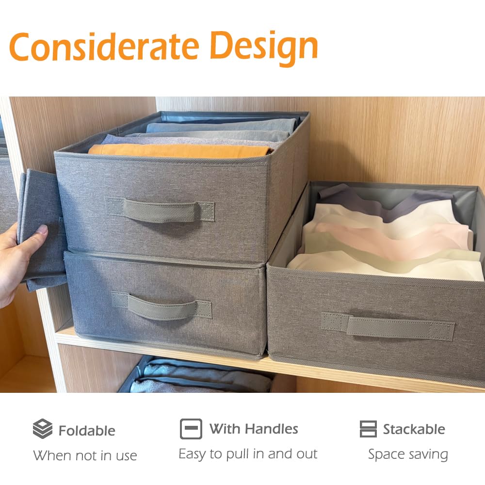QINGGENG Extra-Large Wardrobe Storage Organiser with Dividers, 2 Pack Foldable Clothes Storage Box for Jeans, Trousers, Jumper