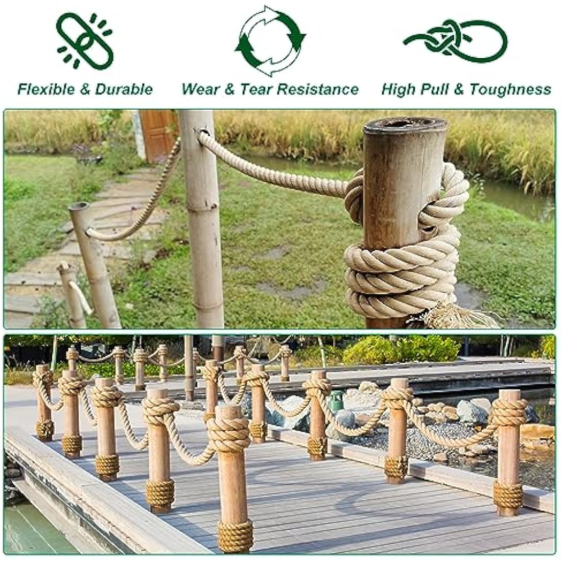 PATIKIL 1-1/2" x 50 Ft Twisted Manila Rope - Natural Thick Jute Rope for Docks, Railings, Bundling, Craft, Tug of War, and Decorating