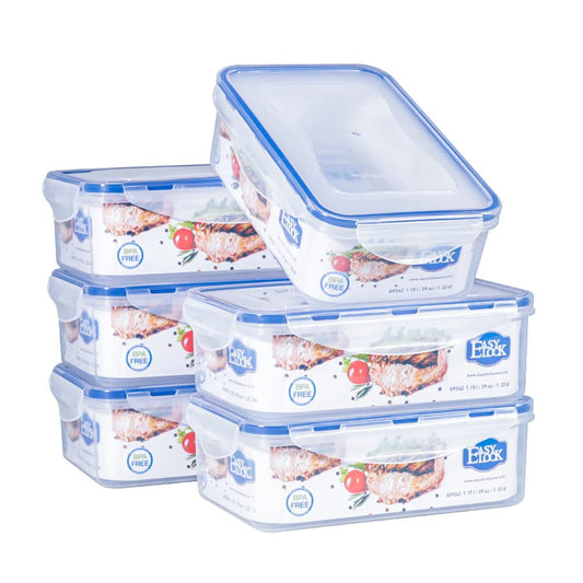 EASYLOCK 6 Pack Airtight Food Storage Container with Lids, Plastic Meal Prep Containers Reusable, 1.15L, Leak-proof Microwave Freezer Dishwasher Safe