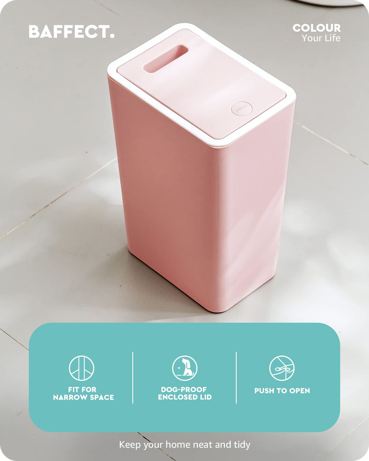 Baffect Small Trash Can with Lid Waste Basket Bathroom Garbage Can Dorm Room Essentials for Bedroom, Office, College-2.1 Gallon Pink