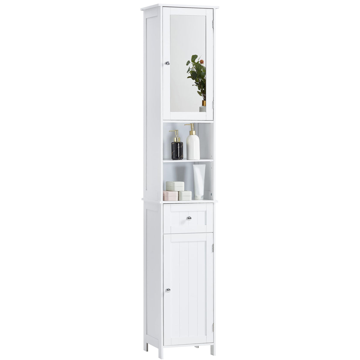 Bath Vida Priano Freestanding 2 Door Mirrored Tall Storage Cabinet, White