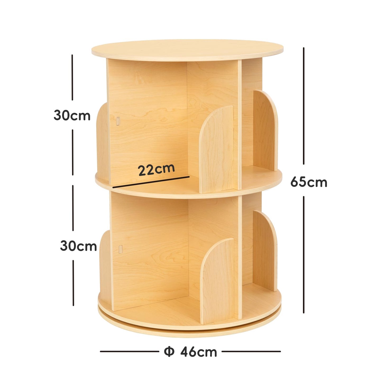 OOOK 2-Tier Rotating Bookshelf, Small Corner Wooden Spinning Book Shelf