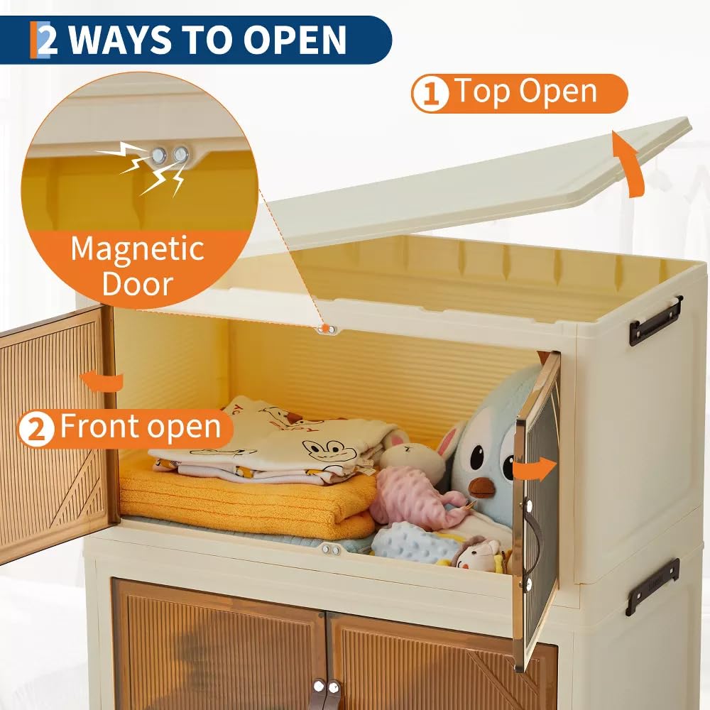 Foldable Wardrobe 28.3 x 15.3 x 44.9in, Plastic Folding Chest of Drawers with Magnetic Doors, Sturdy Multi-Purpose Cabinet for Children's Clothes