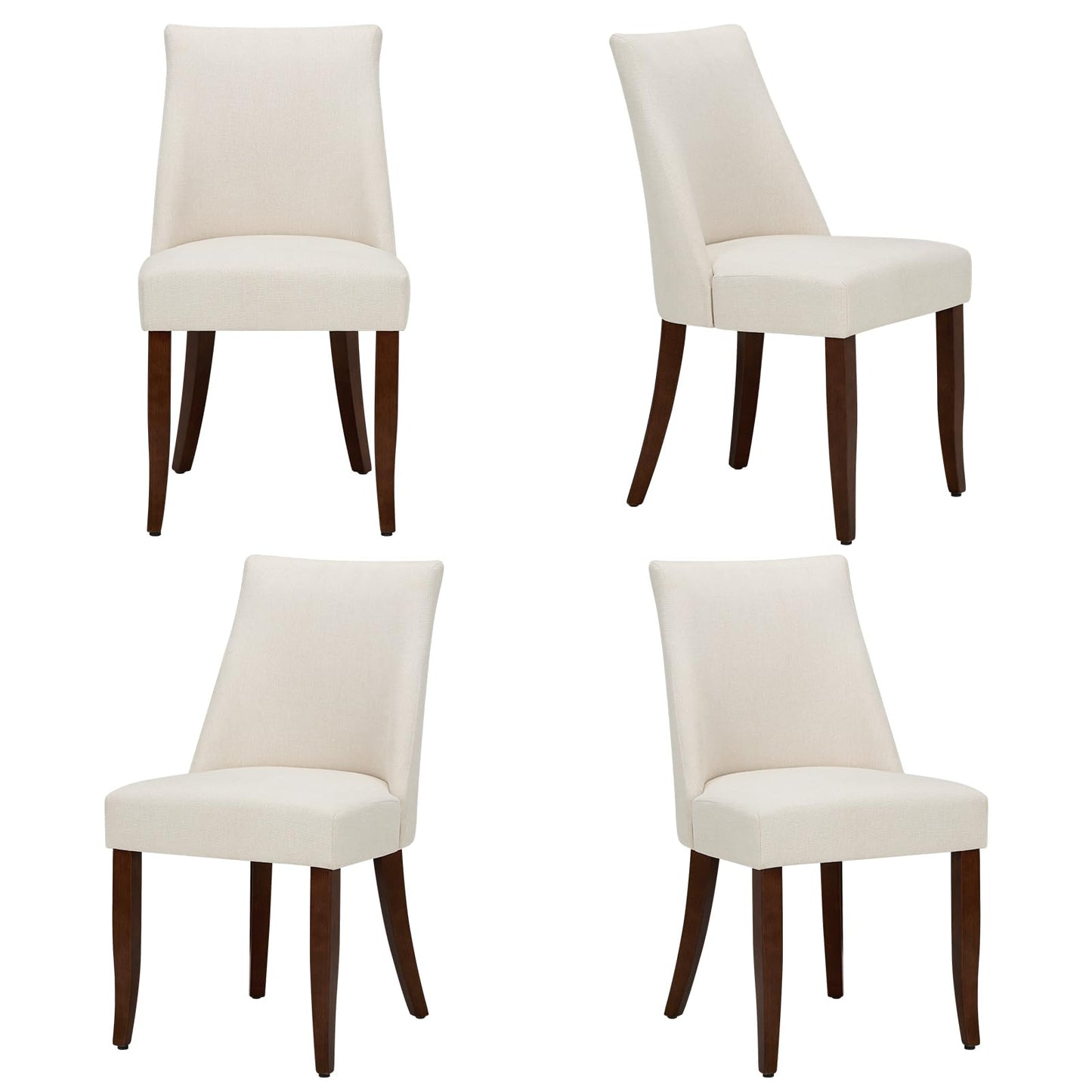 COLAMY Upholstered Dining Chairs Set of 4, Linen Fabric Parsons Dining Room Chairs with Curved Backrest, Solid Rubber Wood Legs
