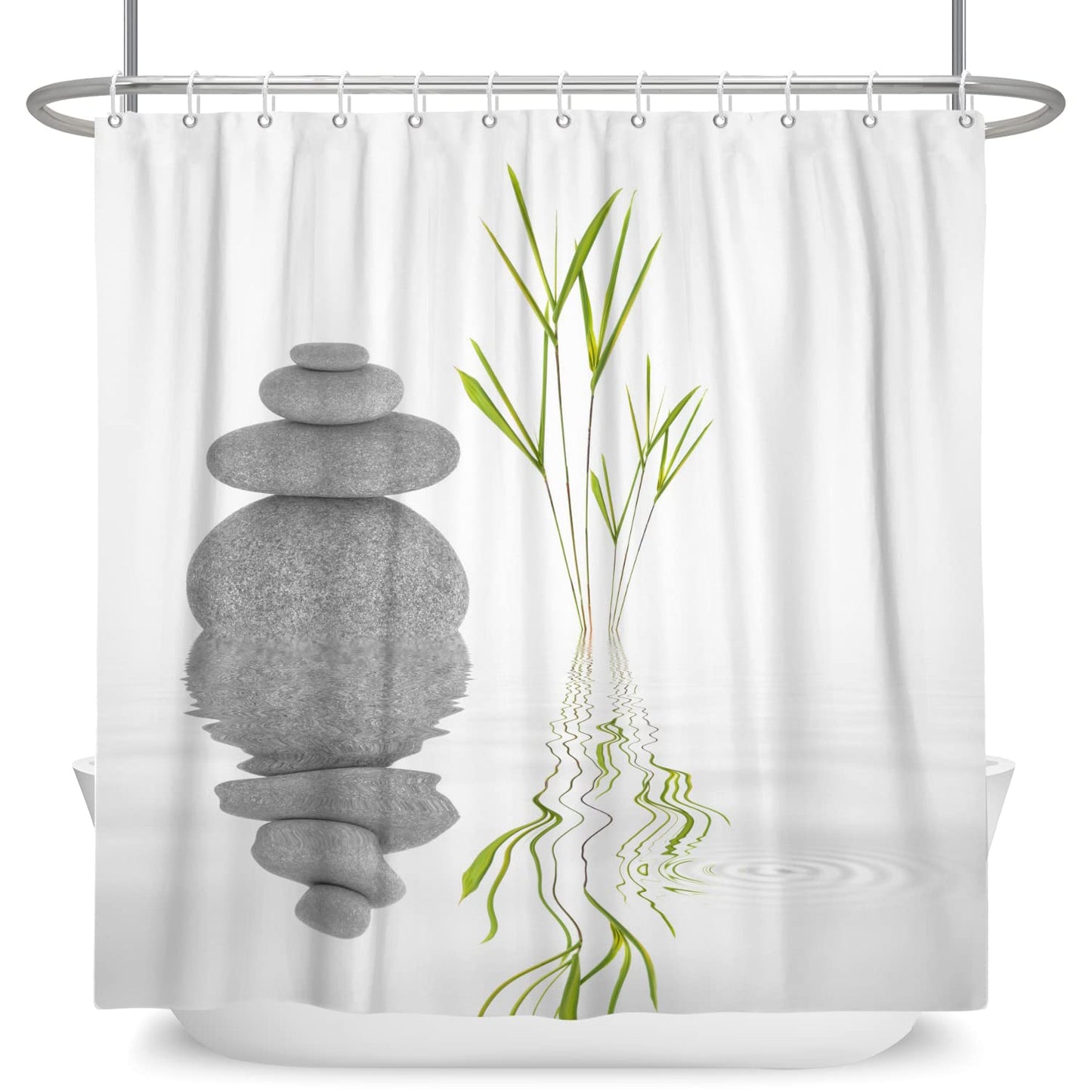 SDOTPMT 60x72inch Basalt Stones Bamboo Leaves Shower Curtain Spa Japanese Theme Zen Meditation Bath Curtain White Background Bathtub Curtain for