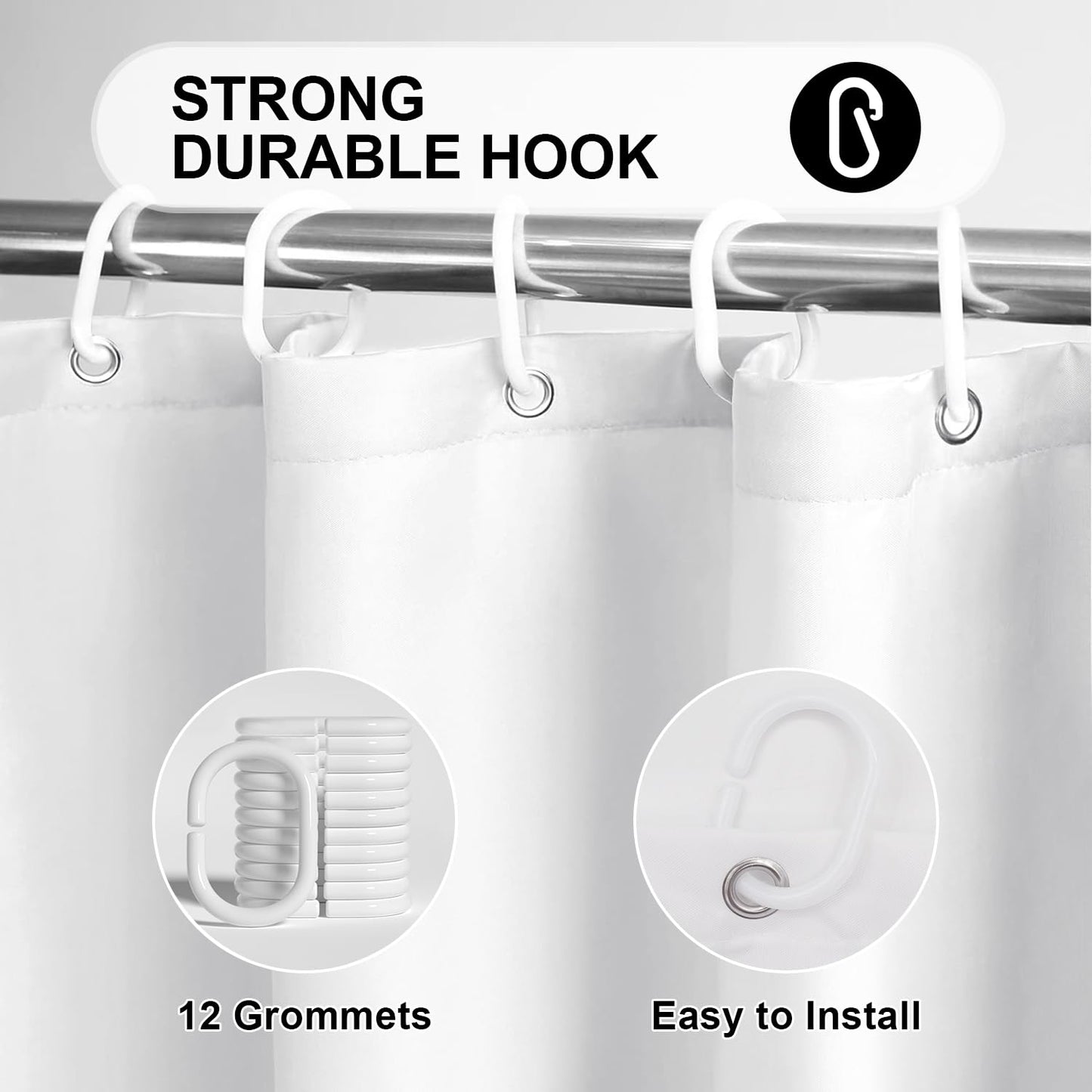 LUKDUNG 180 x 220 cm Polyester Textile Shower Curtain Anti-Mould for Bathroom, Curtain for Bathtub Shower Made of Fabric Waterproof Washable Shower