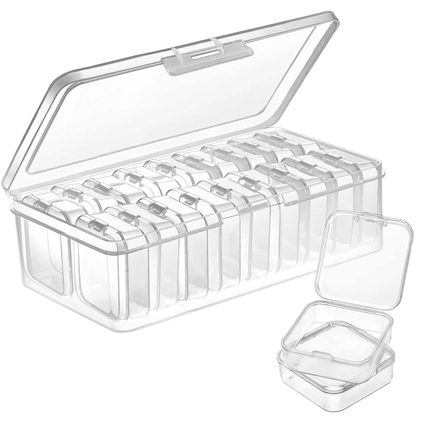 Qualsen Storage Boxes with Lids, 18 Pieces, 5.3 x 5.3 x 2 cm, 1 Pack