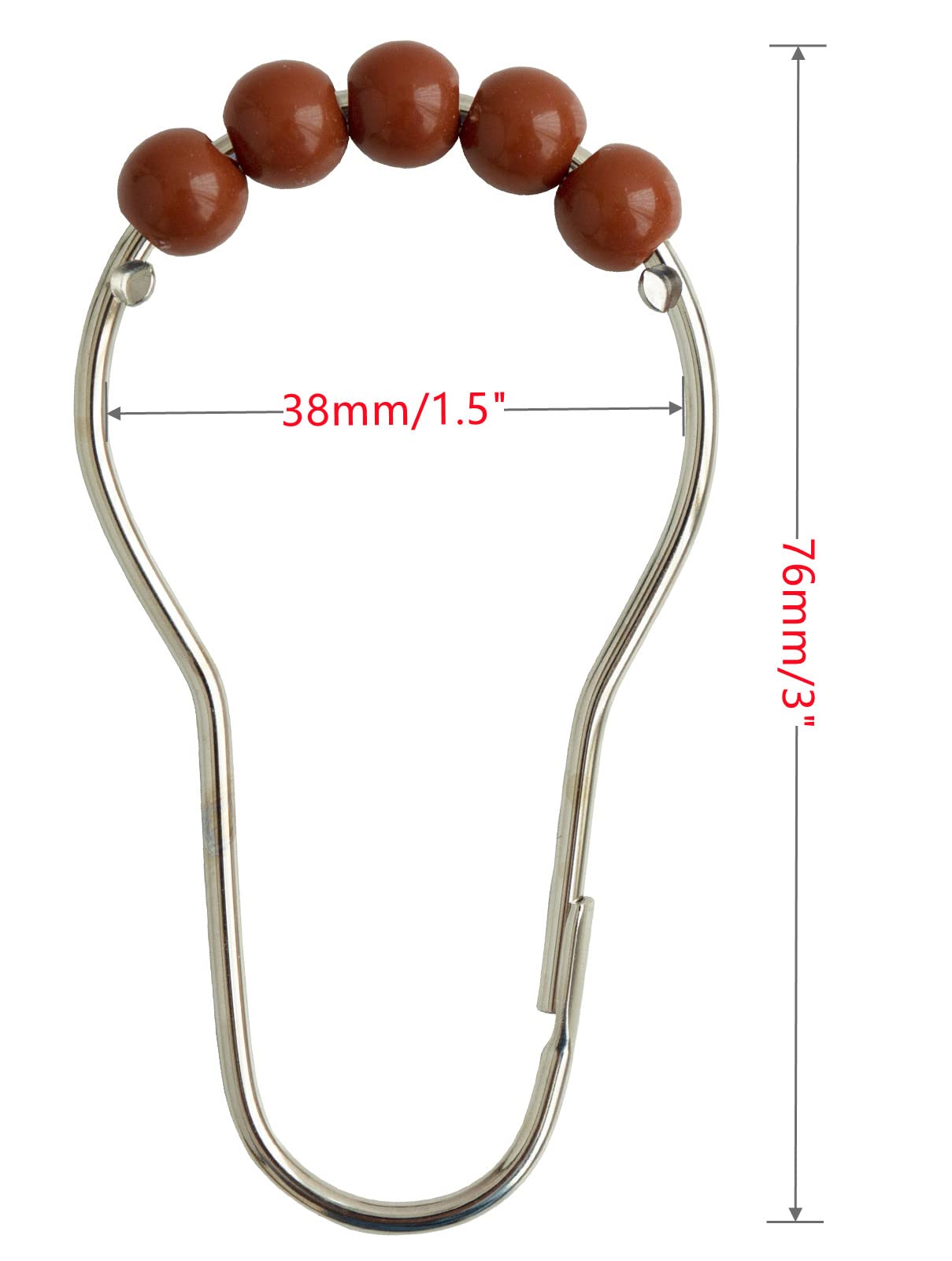 Shower Curtain Hooks Rings Stainless Steel Shower Hooks Brown Acrylic roller Balls Rustproof Heavy Duty for Bathroom Curtain(Brown/12 Pcs)