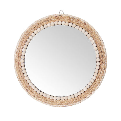 SWTHONY 15 Inch Boho Round Hanging Wall Mirror Decorative Rattan Circle Wall Mounted Mirror for Farmhouse, Living Room, Bedroom, Bathroom