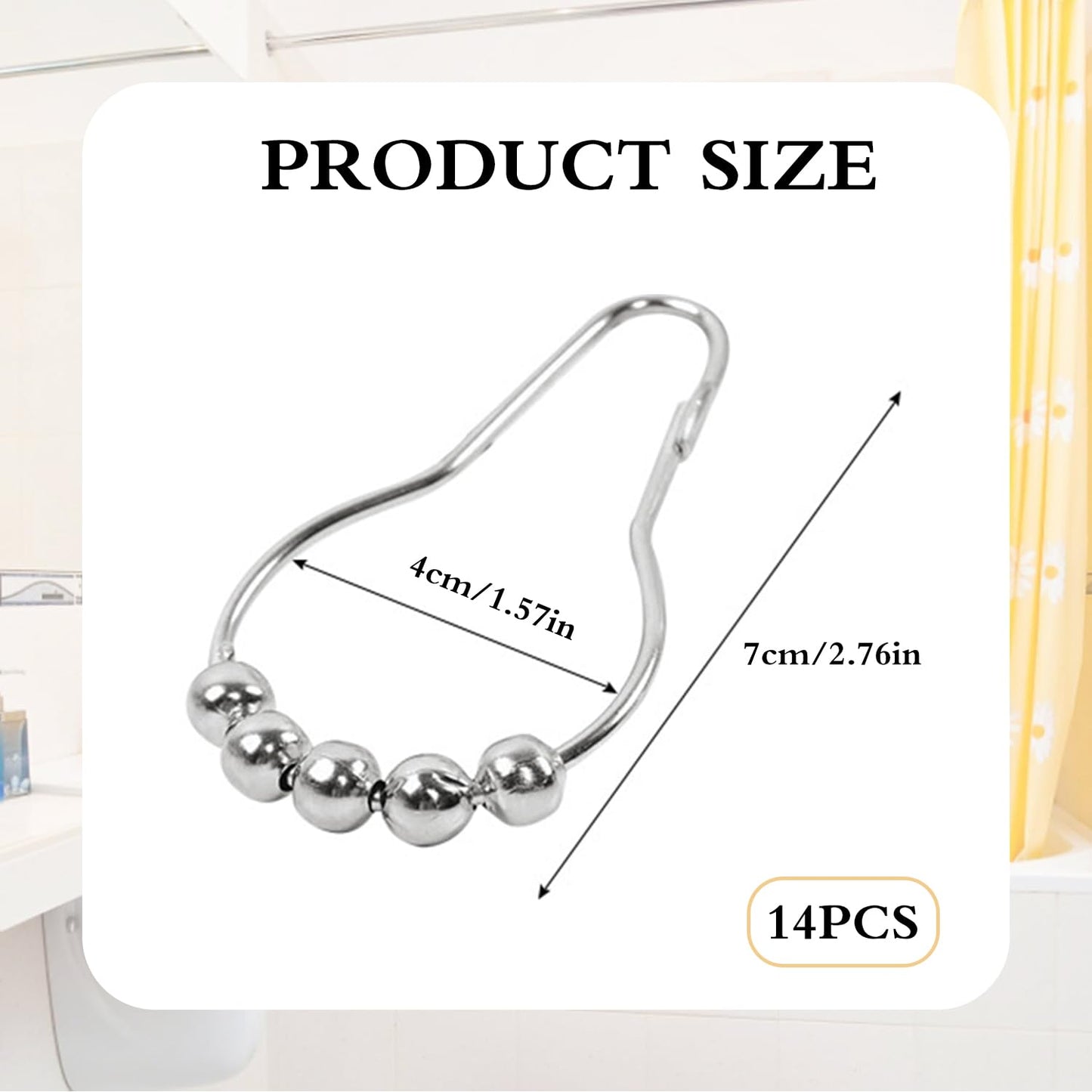 14-Piece Stainless Steel Shower Curtain Hooks - Rustproof, Smooth Gliding Rings for Easy Installation and Secure Hold on Standard Rods