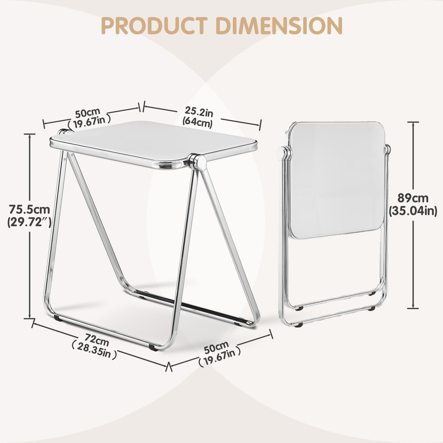 TAO ONE Acrylic Folding Table - Modern TV Tray Dinner Table - Small Folding Table Foldable Computer Desks Space-Saving with Chrome Frame No Assembly