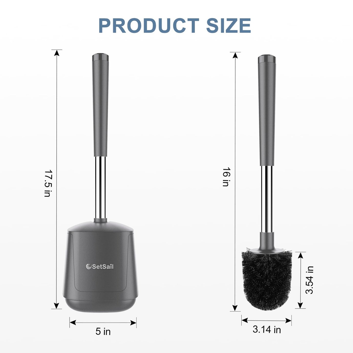 SetSail Toilet Brush and Holder 2 Pack, Self Closing Lid Toilet Bowl Brushes Holder and Extra Long Handle Ventilated Toilet Brush Set for Bathroom