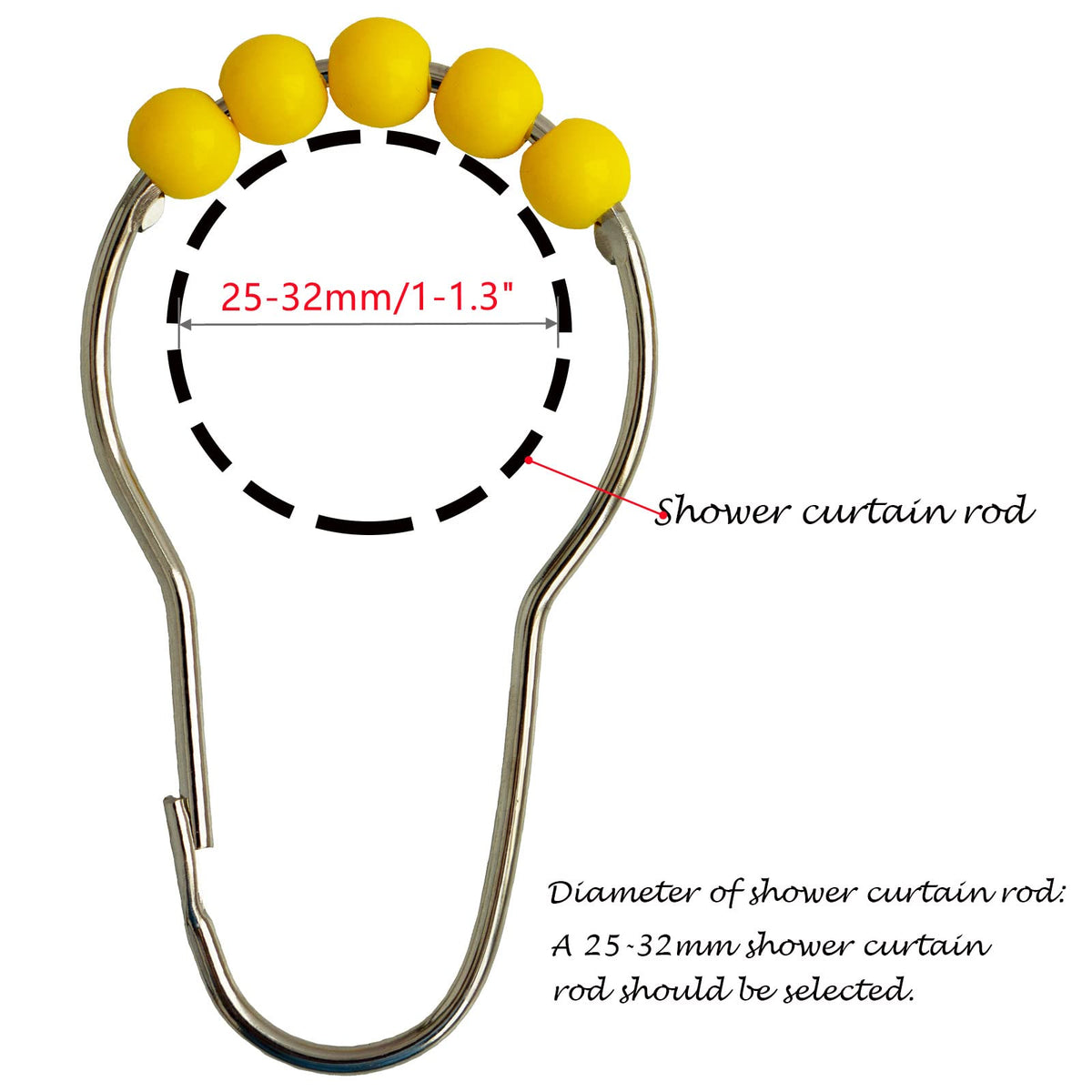 Shower Curtain Hooks Rings Stainless Steel Acrylic Roller Ball Glide Rings For Bathroom Shower Rods Decorative RustproofYellow