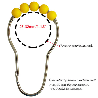 Shower Curtain Hooks Rings Stainless Steel Acrylic Roller Ball Glide Rings For Bathroom Shower Rods Decorative RustproofYellow