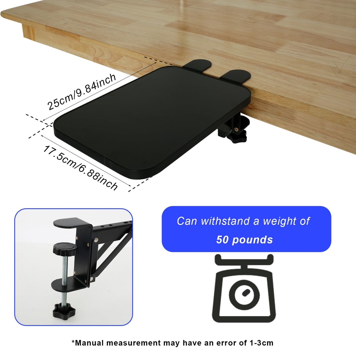 shaojian Desk Extender Tray 25x17.5cm Ergonomics Desk Arm Rest 90° Foldable Computer Keyboard Tray Clamp On Desk