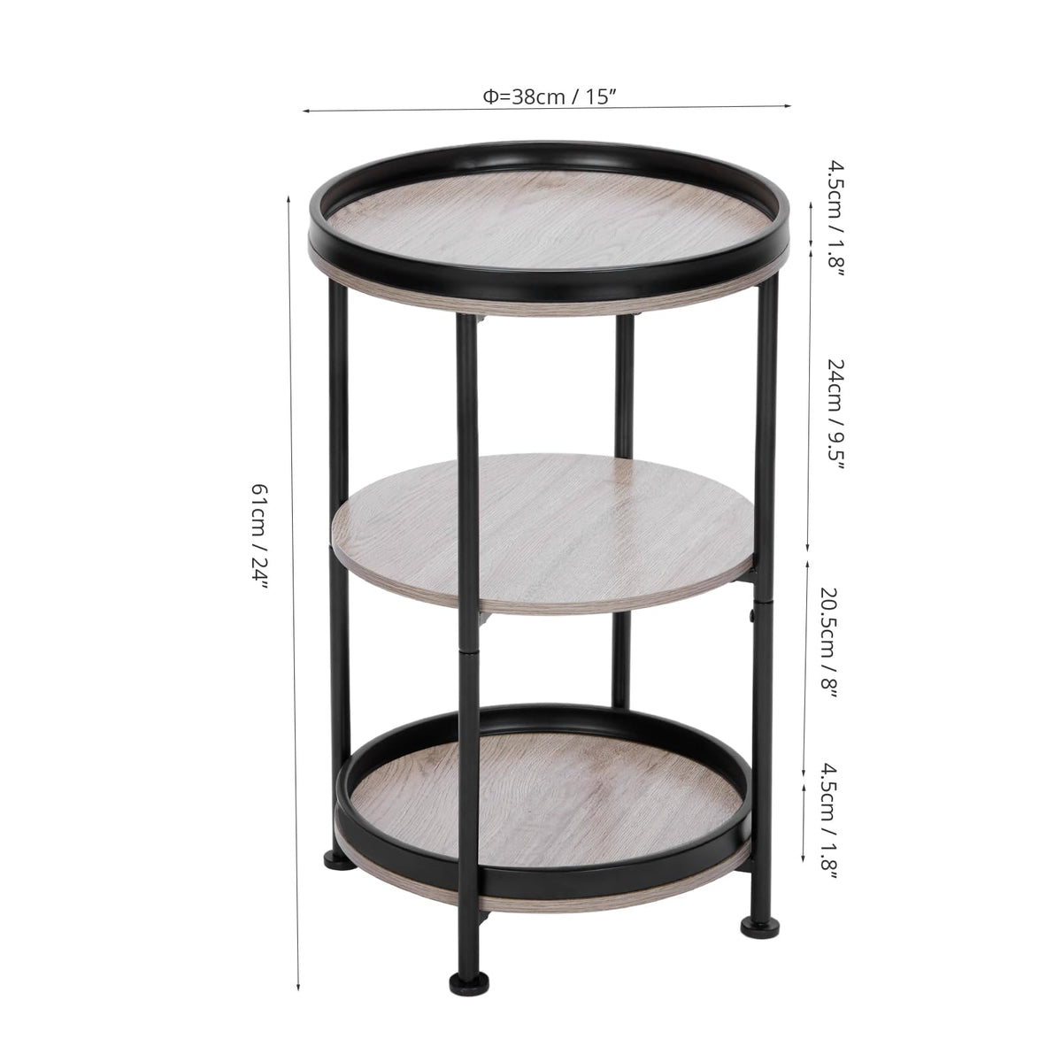 YEAKOO Industrial Nordic End Table, 3-Tier Round Side Table with Storage Shelf Edge Protection Tray