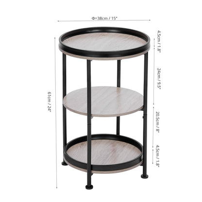YEAKOO Industrial Nordic End Table, 3-Tier Round Side Table with Storage Shelf Edge Protection Tray