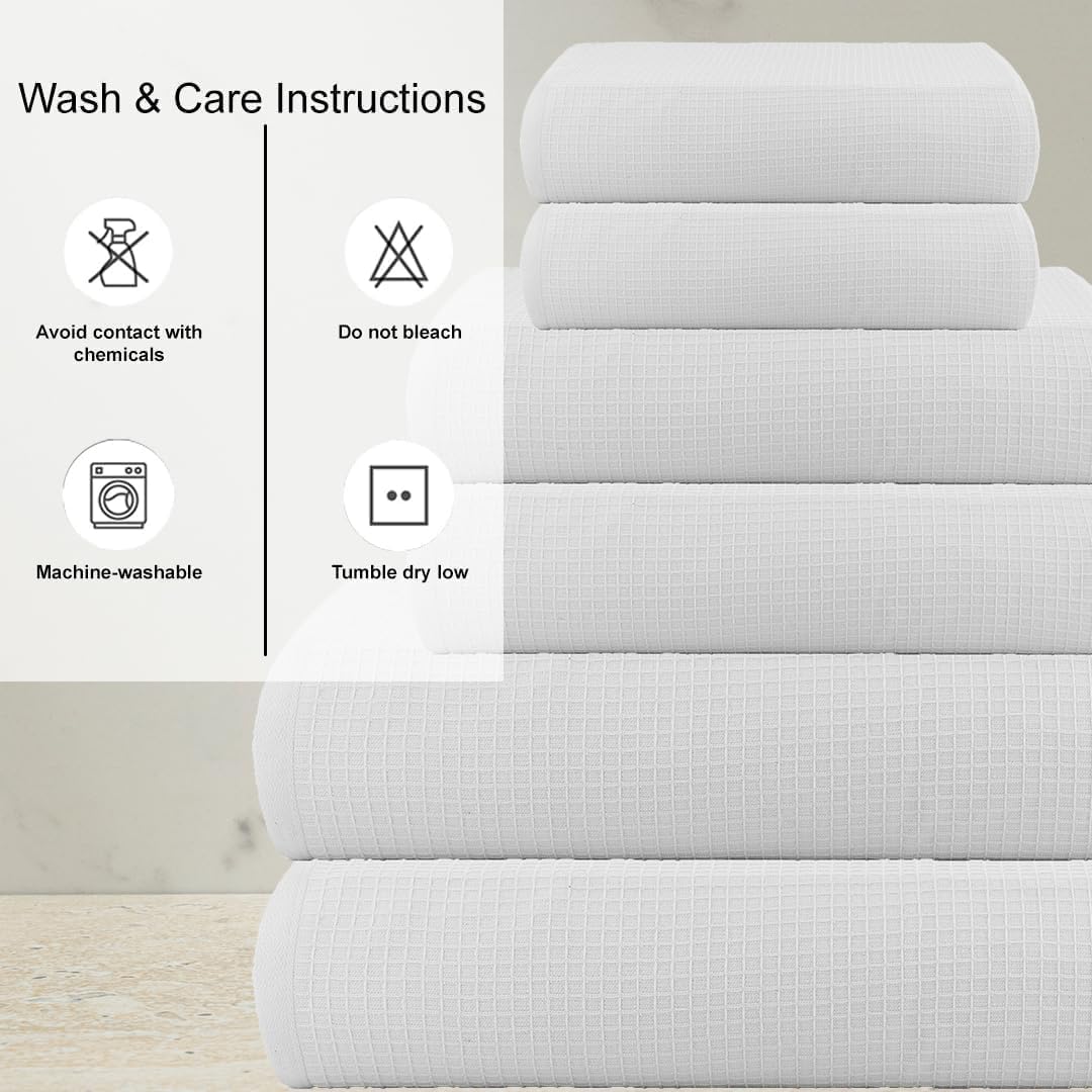 CASA COPENHAGEN Waffle Terry 6-piece set, cotton, extra large, luxurious, white, 2 bath towels XL, 70 x 140 cm, 2 large hand towels, 50 x 80 cm