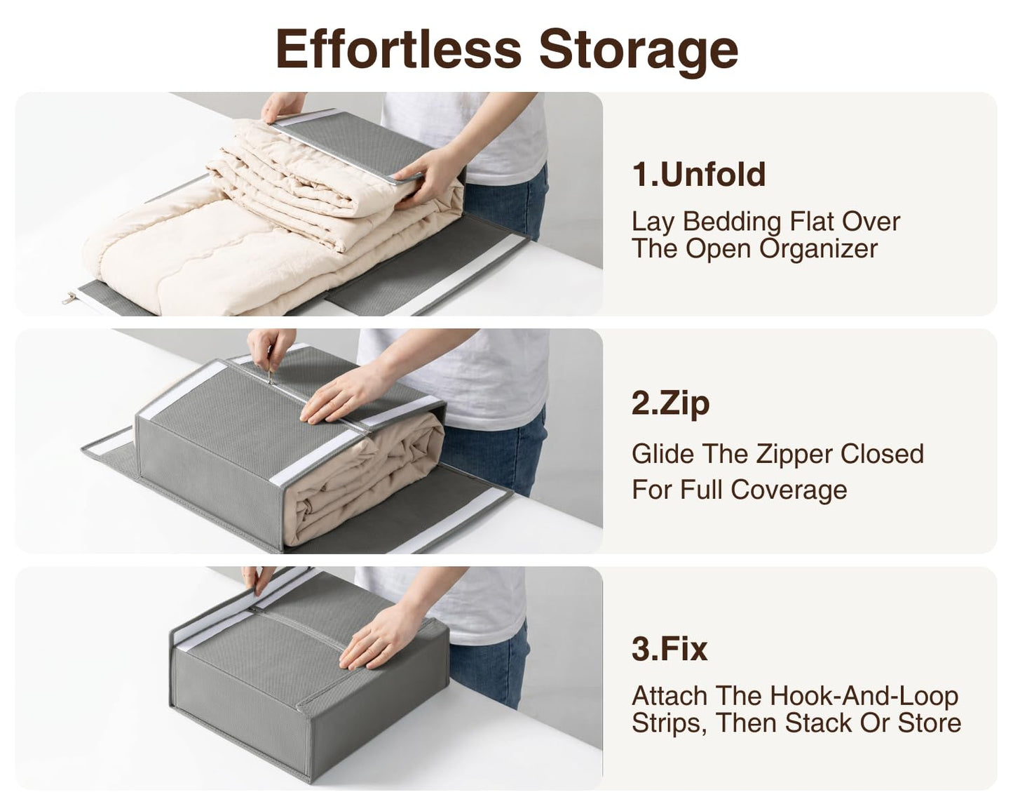 DIMJ Bedding Storage Foldable Bed Sheet Organiser, 6 Pack Underbed Storage Box with Zip for Queen