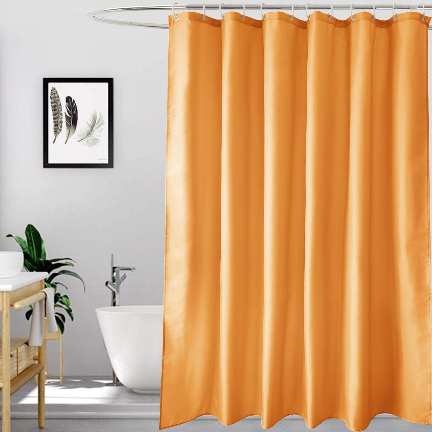 EurCross Orange Shower Curtains Mould Proof Resistant Washable, Quick Dry Water-resistant Fabric Bathroom Shower Curtain 180 x 180cm Drop with 12