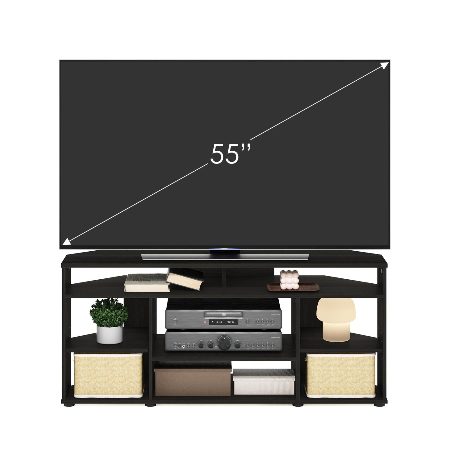 Furinno JENSEN TV Stand, Corner Entertainment Center, TV Console for TV up to 55 Inch, for Living Room, Bedroom, Espresso