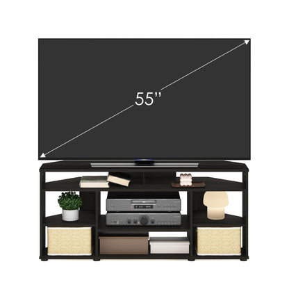 Furinno JENSEN TV Stand, Corner Entertainment Center, TV Console for TV up to 55 Inch, for Living Room, Bedroom, Espresso