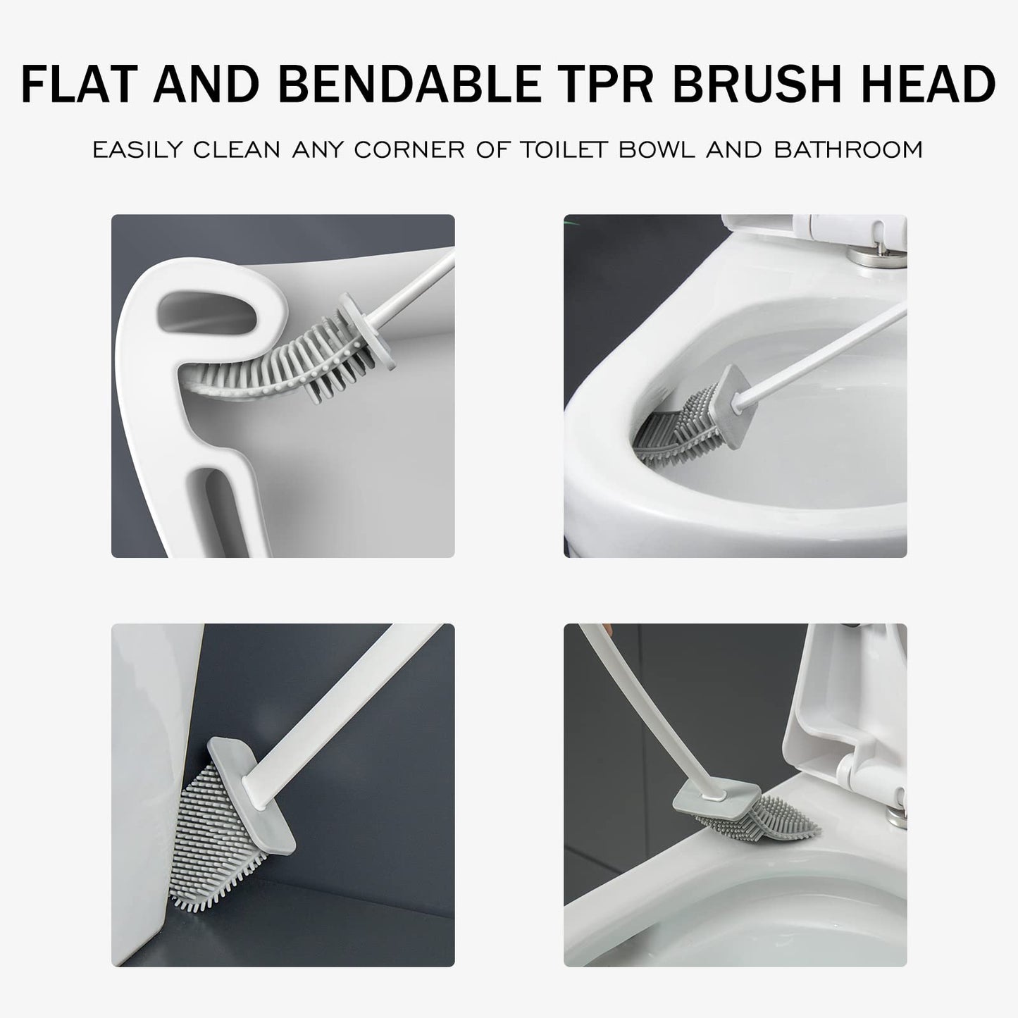SetSail Silicone Toilet Brush 2 Pack Toilet Bowl Brush and Holder Set Toilet Bowl Scrubber with Silicone Bristles Flat Flexible Toilet Brushes for