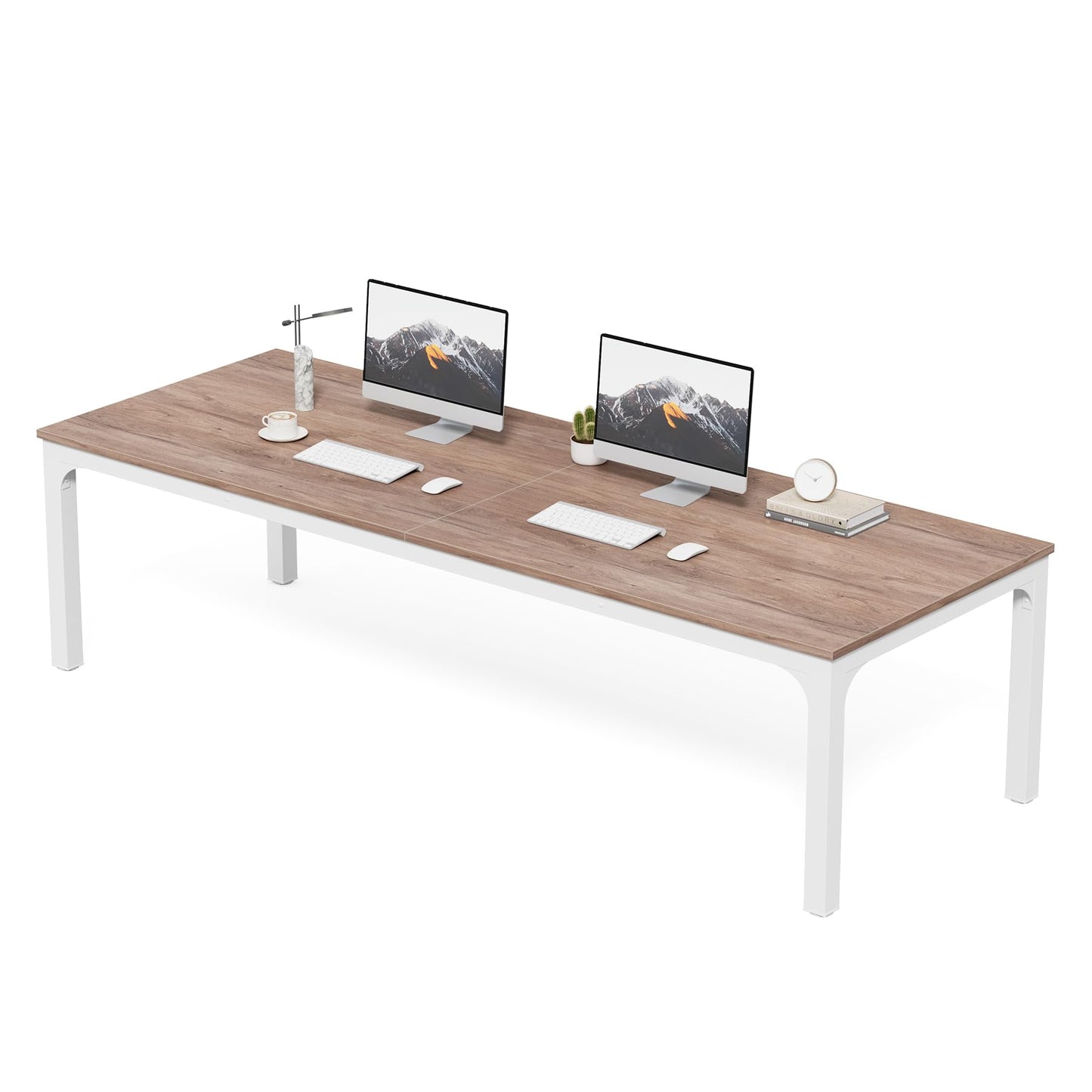 LITTLE TREE Two Person Desk, 78.7 Inches Extra Long Computer Desk, Wooden Large Office Desk with Strong Metal Legs, Double Desks for 2 People