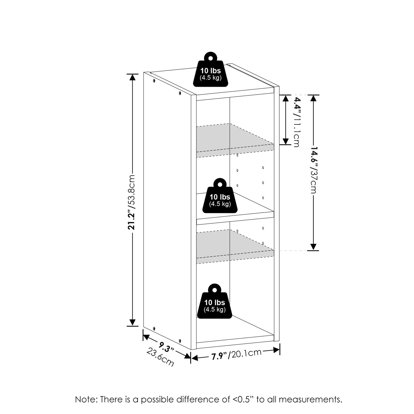 Furinno FULDA Book Shelf, 2-Tier Narrow Bookshelf, Bookcase with 8-In Width Storage Shelf, 9.3 x 7.9 x 21.2, for Living Room, Bedroom, Home Office