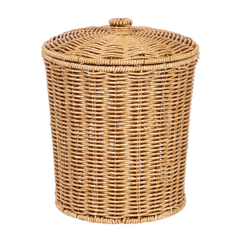 PRETYZOOM Portable Laundry Basket with Lid Woven Storage Bin for Dirty Clothes Sundries and Household Organizing 11X9X9 Inch Compact Container